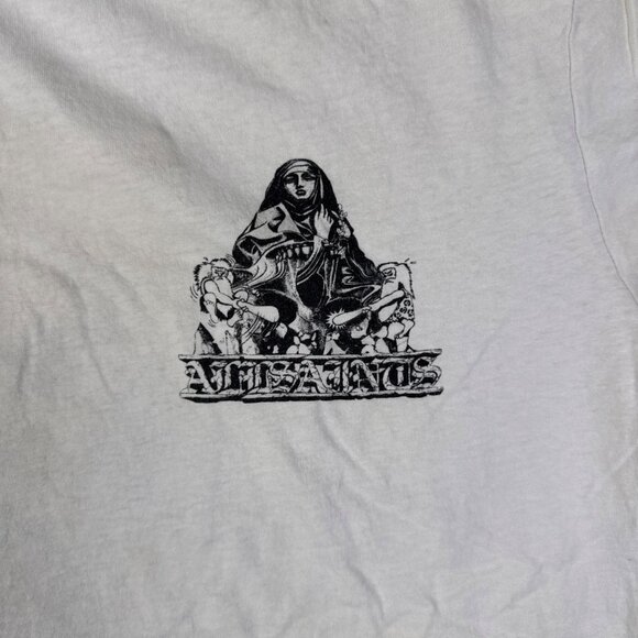 Allsaints T Shirt Mens Small White Graphic Short Sleeve Religious Nun Distressed - Picture 7 of 12